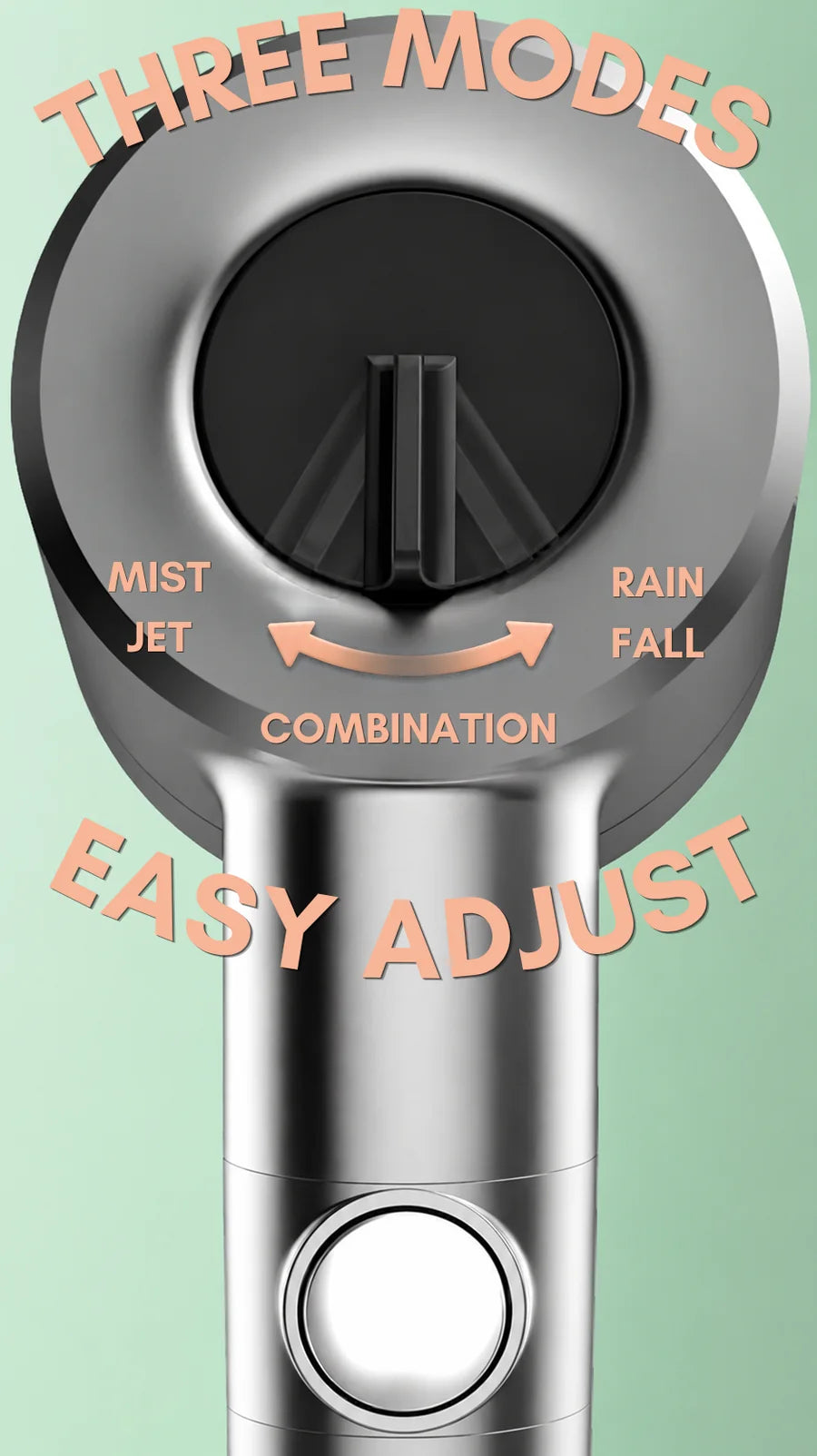 The mode switch on the back of the head: mist jet, combination and rainfall
